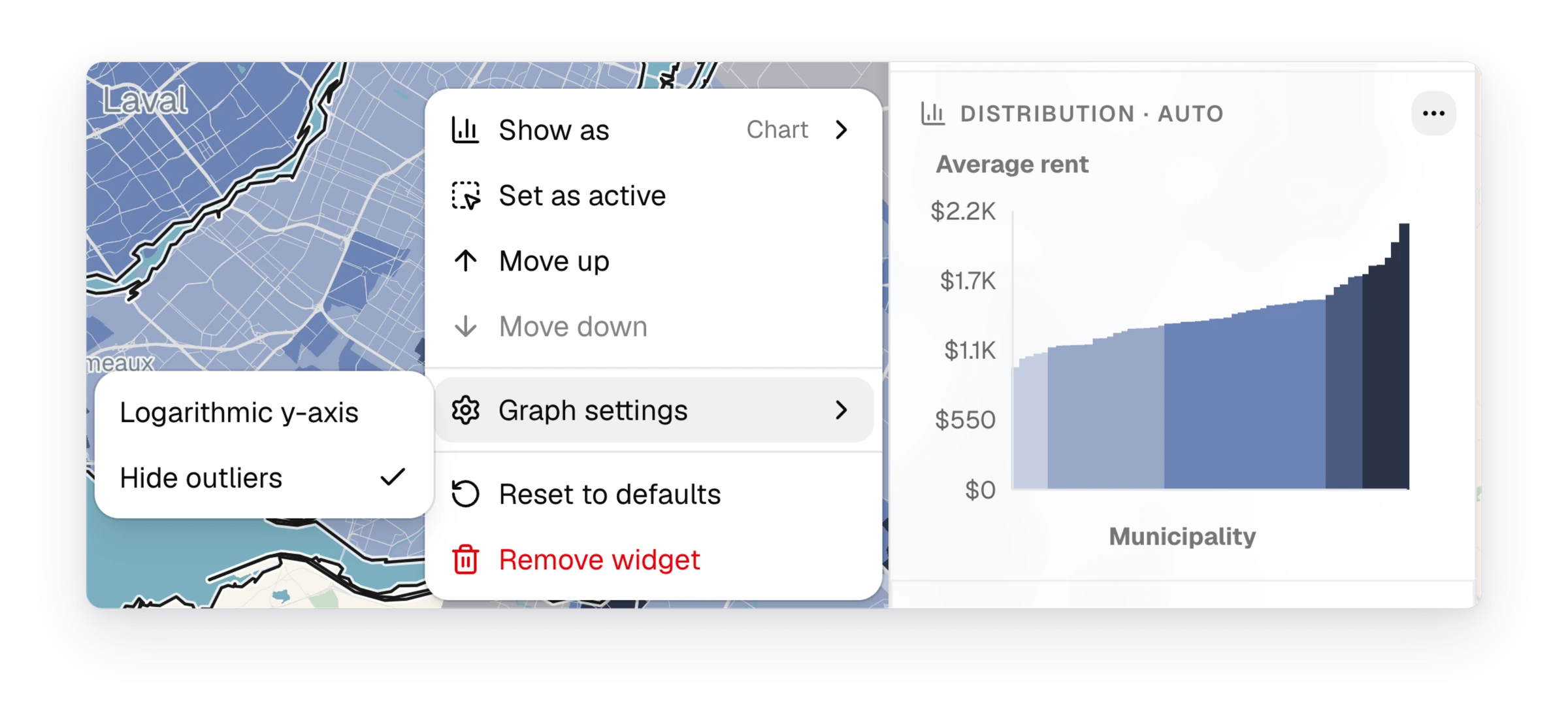 A chart widget's menu, open on its own graph settings